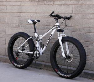 The 26” x 4.0 fat tire bike is built for all round trail riding. It features 26” x 4.0 tires, a multi-speed drivetrain for a super smooth ride and shifting, as well as extra thick double wall rims for added protection, front and back disc brakes and much more.