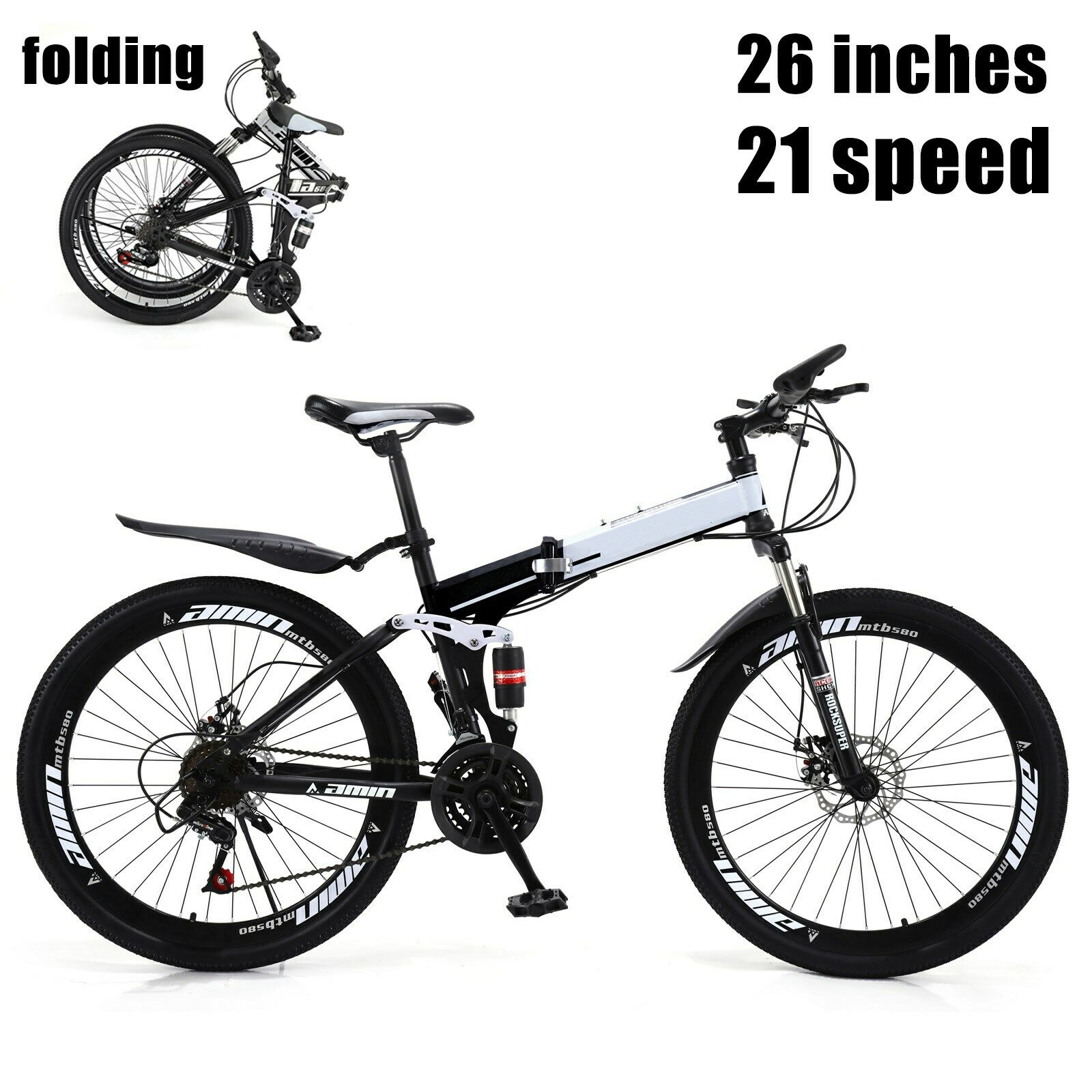 3 Spoke Wheel Foldable Mountain Bicycles in Easy Installation,26 Inches OBSOO Mountain Bike,Folding Bikes 21 Speed Full Suspension Dual Disc Brakes 